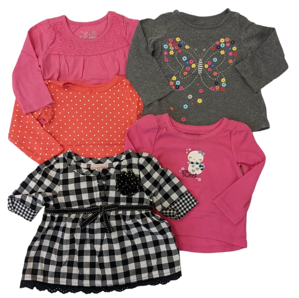 Girls size 12 months bundle of shirts pink, gingham, butterfly long sleeve
